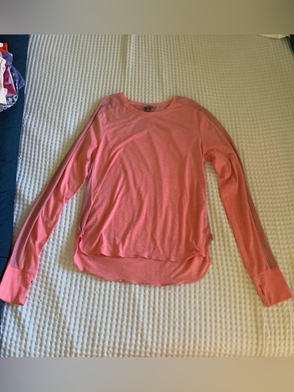 Sweaty Betty Coral Mesh-Trim Long-Sleeve Crewneck Top Size Medium